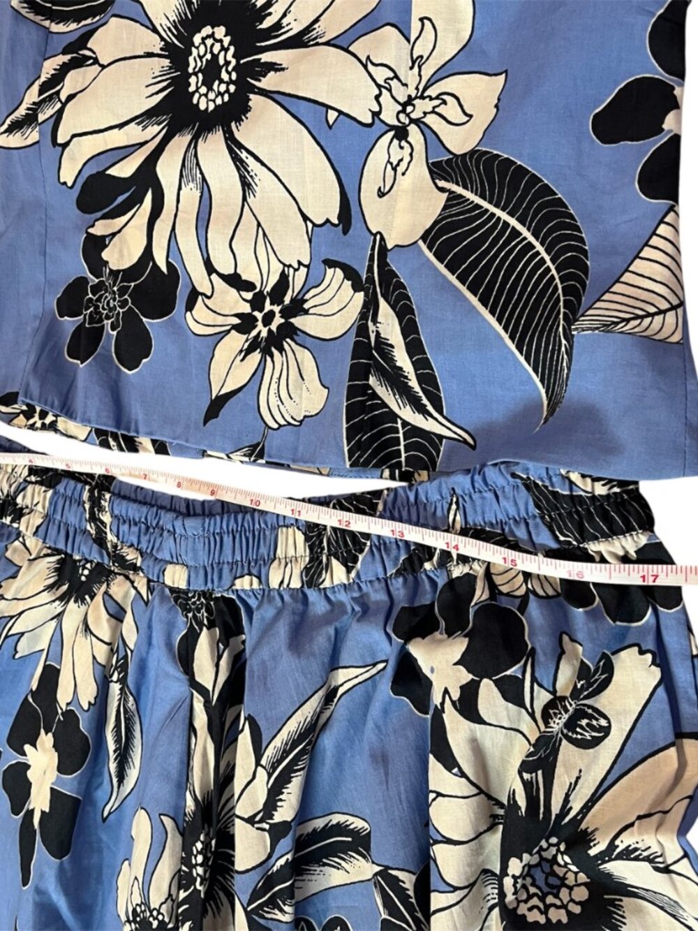 Zara ZW Collection Blue Floral Cotton Coord Set Top & Midi Skirt XL Summer NWT - Picture 7 of 8
